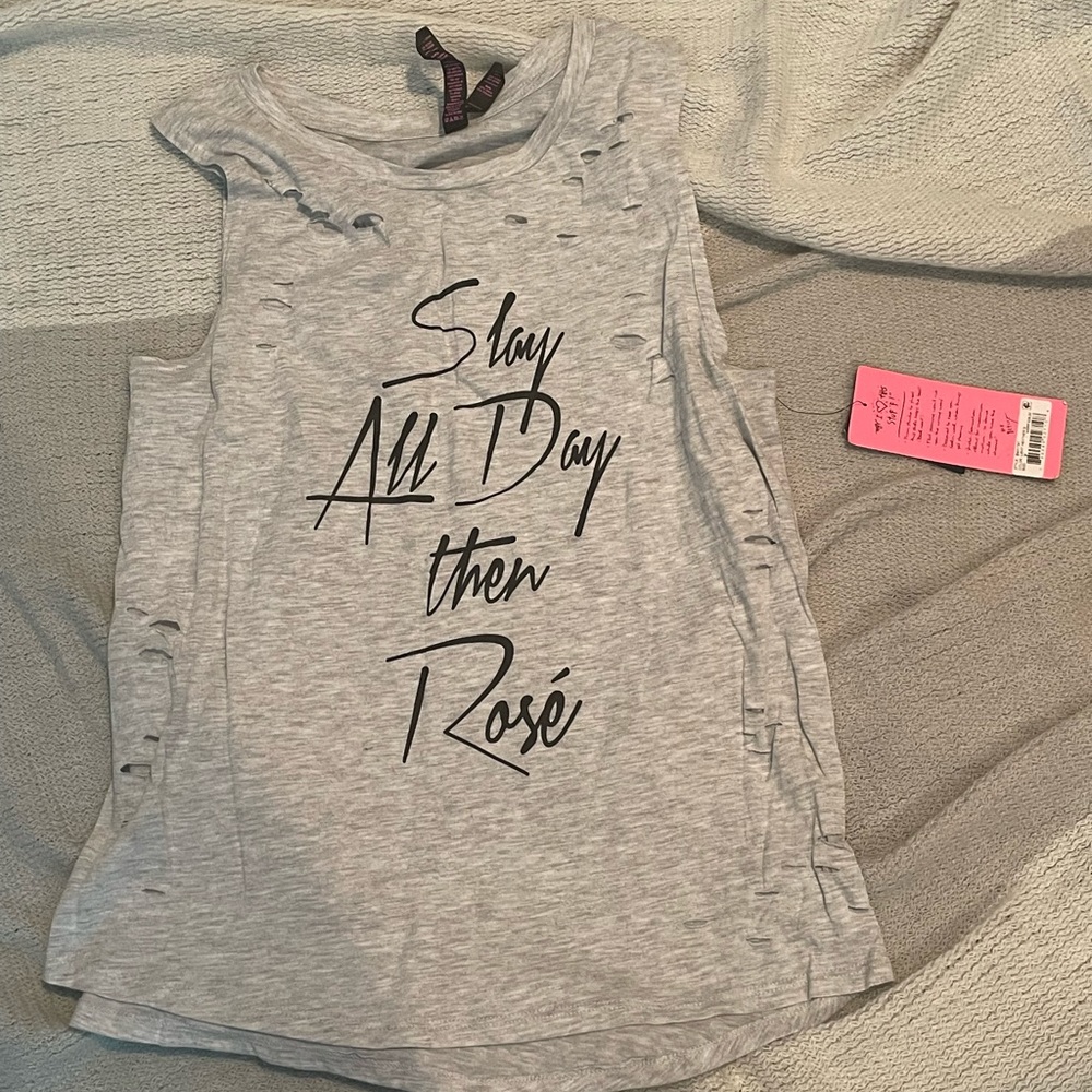 Slay all day then rosé holed tank top NWT